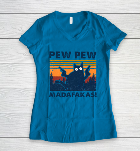 Cat Pew Pew Madafakas Vintage Women's V-Neck T-Shirt 4