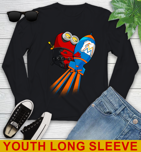 MLB Baseball Miami Marlins Deadpool Minion Marvel Shirt Youth Long Sleeve