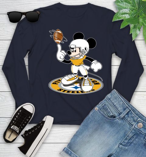 NFL Football Pittsburgh Steelers Cheerful Mickey Disney Shirt Youth Long Sleeve 3