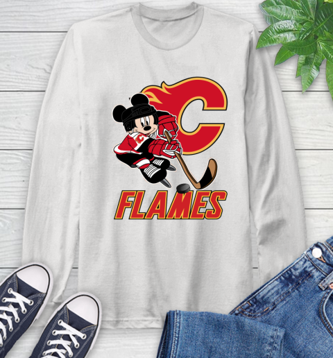NHL Calgary Flames Mickey Mouse Disney Hockey T Shirt Long Sleeve T-Shirt