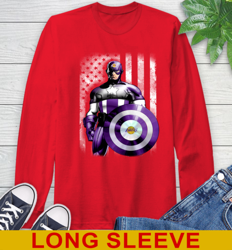 Los Angeles Lakers NBA Basketball Captain America Marvel Avengers American Flag Shirt Long Sleeve T-Shirt 12