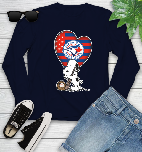 Toronto Blue Jays MLB Baseball The Peanuts Movie Adorable Snoopy Youth Long Sleeve 3