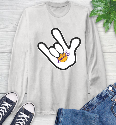 Los Angeles Lakers NBA Basketball Mickey Rock Hand Disney Long Sleeve T-Shirt