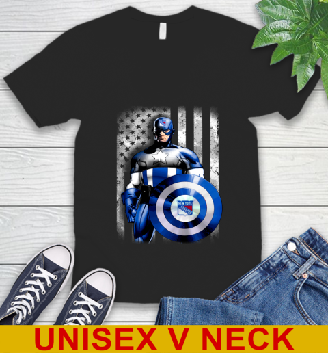 New York Rangers NHL Hockey Captain America Marvel Avengers American Flag Shirt V-Neck T-Shirt