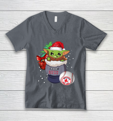 Boston Red Sox Christmas Baby Yoda Star Wars Funny Happy MLB V-Neck T-Shirt 5