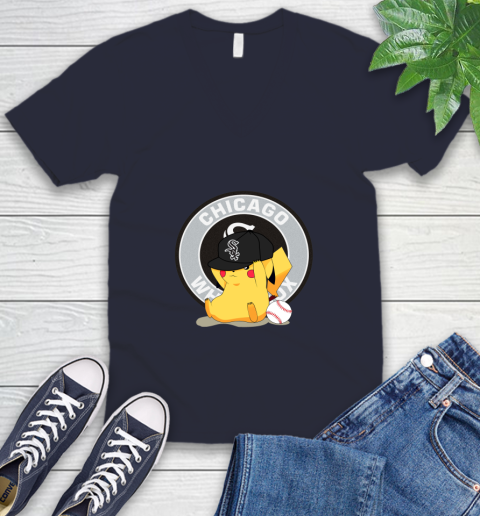MLB Pikachu Baseball Sports Chicago White Sox V-Neck T-Shirt 3