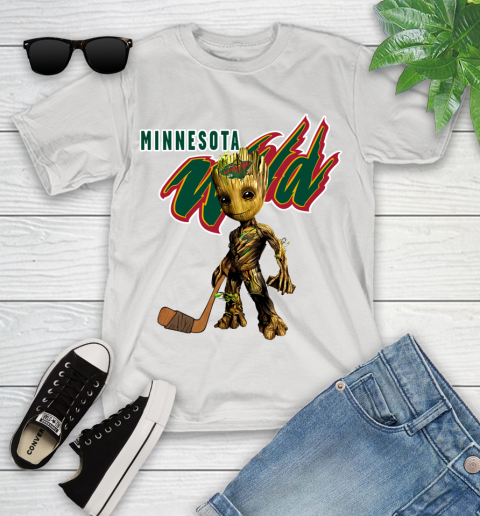 Minnesota Wild NHL Hockey Groot Marvel Guardians Of The Galaxy Youth T-Shirt