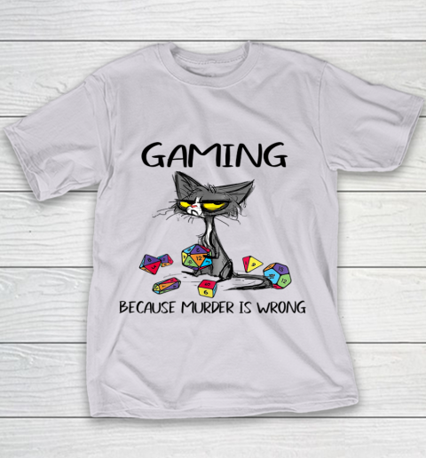 Gaming Because Murder Is Wrong Funny Cats Lovers Gamer Youth T-Shirt 2