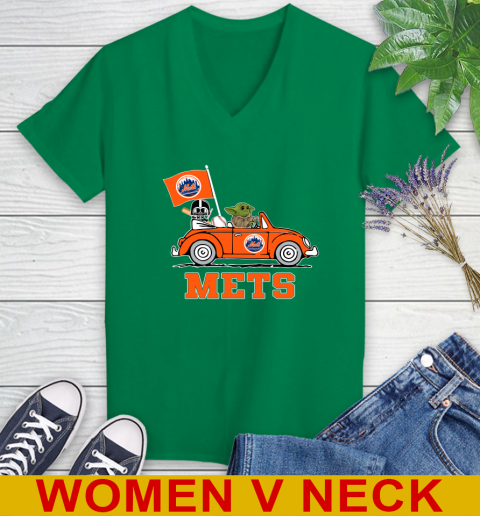 MLB Baseball New York Mets Darth Vader Baby Yoda Driving Star Wars Shirt Women's V-Neck T-Shirt 6