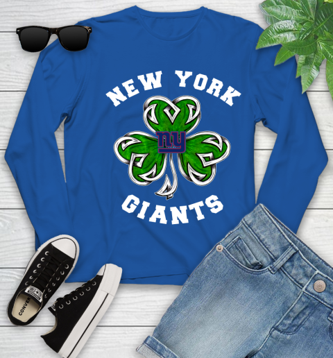 NFL New York Giants Three Leaf Clover St Patrick's Day Football Sports Youth Long Sleeve 10