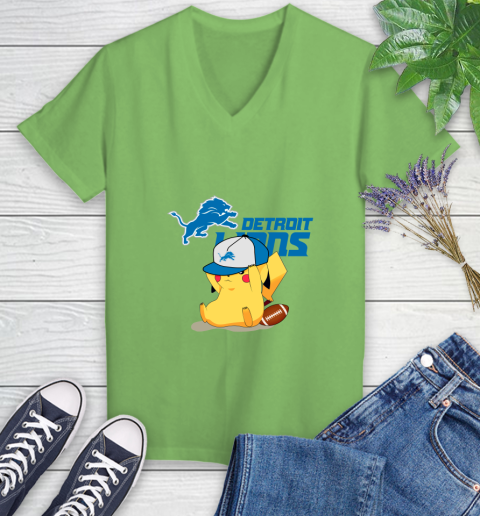 NFL Pikachu Football Sports Detroit Lions Women's V-Neck T-Shirt 11