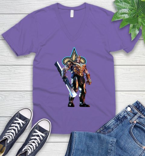 NFL Thanos Gauntlet Avengers Endgame Football New Orleans Saints V-Neck T-Shirt 10