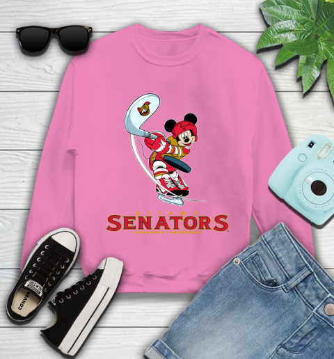 NHL Hockey Ottawa Senators Cheerful Mickey Mouse Shirt Youth Sweatshirt 6
