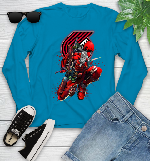 NBA Deadpool Marvel Comics Sports Basketball Portland Trail Blazers Youth Long Sleeve 7