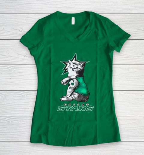 NHL My Cat Loves Dallas Stars Hockey Women's V-Neck T-Shirt 3