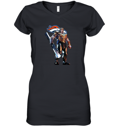NFL Thanos Marvel Avengers Endgame Football Denver Broncos Women's V-Neck T-Shirt