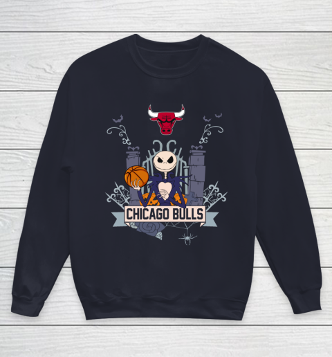 NBA Chicago Bulls Basketball Jack Skellington Halloween Youth Sweatshirt 2