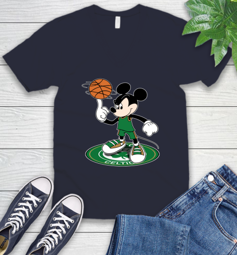 NBA Basketball Boston Celtics Cheerful Mickey Disney Shirt V-Neck T-Shirt - Image 4