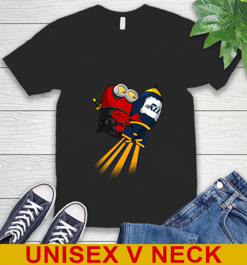 NBA Basketball Utah Jazz Deadpool Minion Marvel Shirt V-Neck T-Shirt