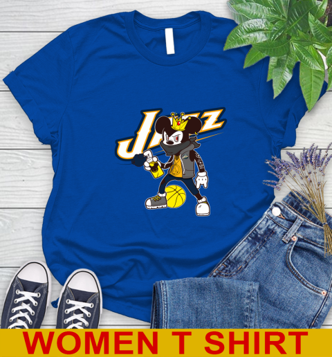 Utah Jazz NBA Basketball Mickey Peace Sign Sports Women's T-Shirt 9