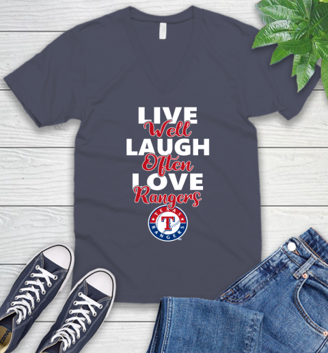 MLB Baseball Texas Rangers Live Well Laugh Often Love Shirt V-Neck T-Shirt 7