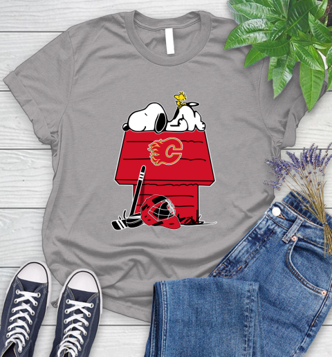 Calgary Flames NHL Hockey Snoopy Woodstock The Peanuts Movie Women's T-Shirt 5