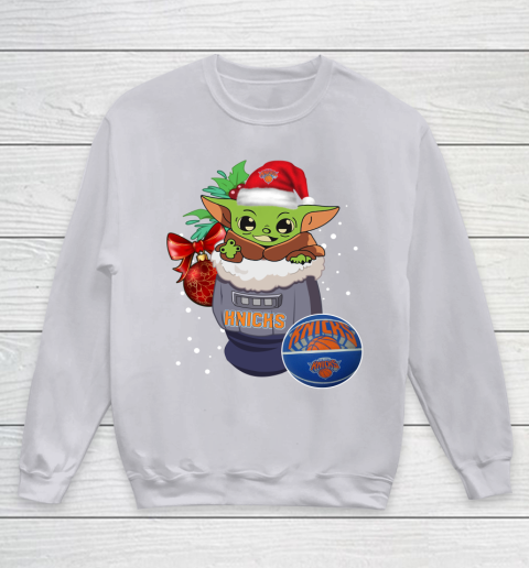 New York Knicks Christmas Baby Yoda Star Wars Funny Happy NBA Youth Sweatshirt 4