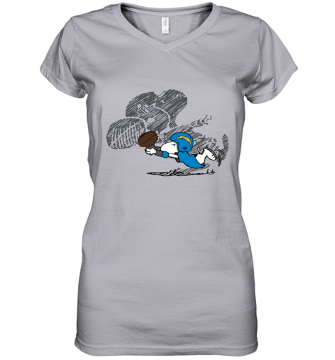 24xj los angeles chargers snoopy plays the football game women v neck t shirt 39 front sport grey