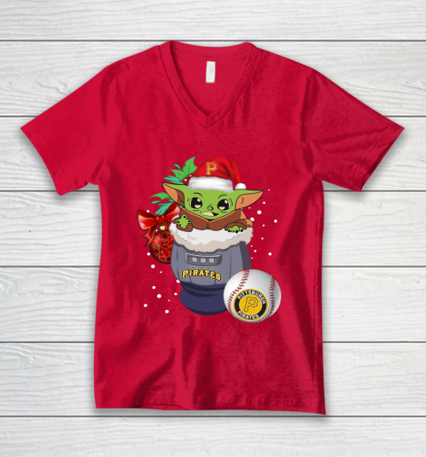 Pittsburgh Pirates Christmas Baby Yoda Star Wars Funny Happy MLB V-Neck T-Shirt 7