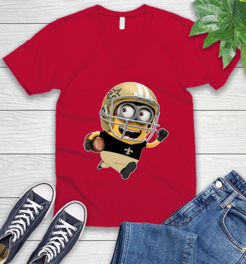NFL New Orleans Saints Minions Disney Football Sports V-Neck T-Shirt 8