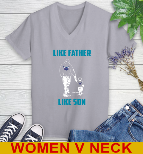 Charlotte Hornets NBA Basketball Like Father Like Son Sports Women's V-Neck T-Shirt 4