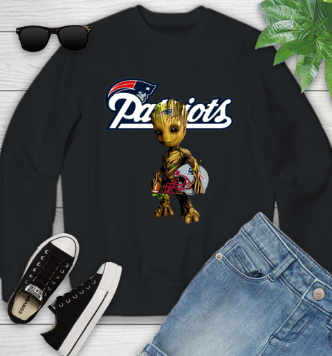 New England Patriots NFL Football Groot Marvel Guardians Of The Galaxy Youth Sweatshirt 2