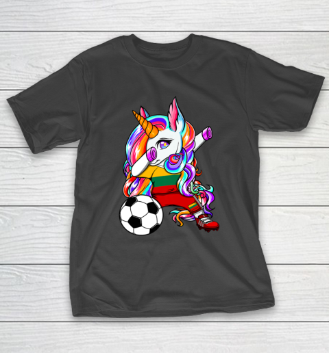 Dabbing Unicorn Lithuania Soccer Fans Jersey Flag Football T-Shirt 2