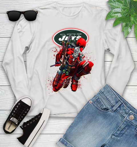 NFL Deadpool Marvel Comics Sports Football New York Jets Youth Long Sleeve