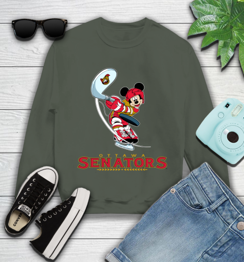NHL Hockey Ottawa Senators Cheerful Mickey Mouse Shirt Youth Sweatshirt 9