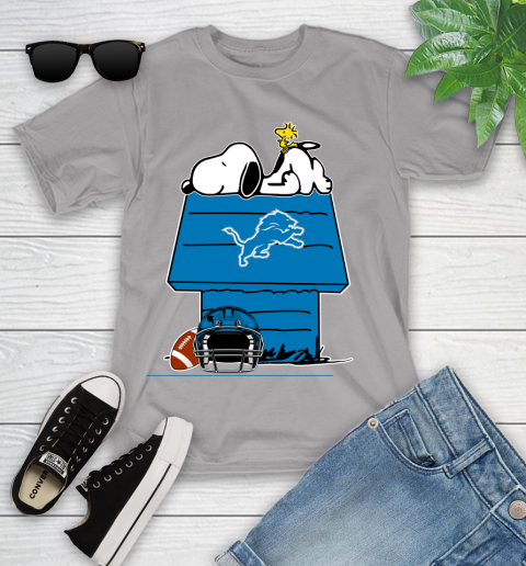 Detroit Lions NFL Football Snoopy Woodstock The Peanuts Movie Youth T-Shirt 4