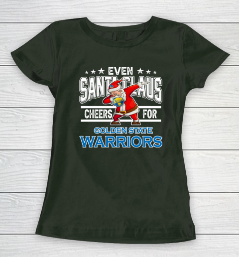 Golden State Warriors Even Santa Claus Cheers For Christmas NBA Women's T-Shirt 4