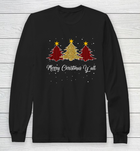 Ki Merry Christmas Y all Leopard Plaid Xmas Tree Gifts Long Sleeve T-Shirt