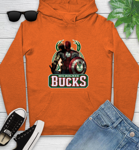 Milwaukee Bucks NBA Basketball Captain America Thor Spider Man Hawkeye Avengers Youth Hoodie 5