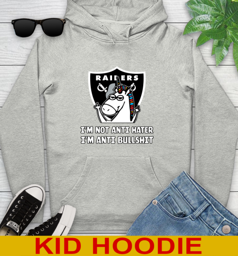 Oakland Raiders NFL Football Unicorn I'm Not Anti Hater I'm Anti Bullshit Youth Hoodie