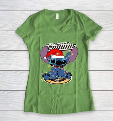 Pittsburgh Penguins NHL Hockey noel stitch Christmas Women's V-Neck T-Shirt 5