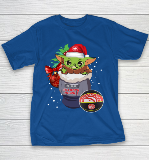 Atlanta Hawks Christmas Baby Yoda Star Wars Funny Happy NBA Youth T-Shirt 8