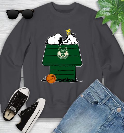 Milwaukee Bucks NBA Basketball Snoopy Woodstock The Peanuts Movie Youth Sweatshirt 6