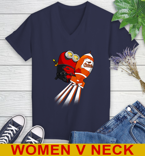 MLB Baseball Baltimore Orioles Deadpool Minion Marvel Shirt Women's V-Neck T-Shirt 12