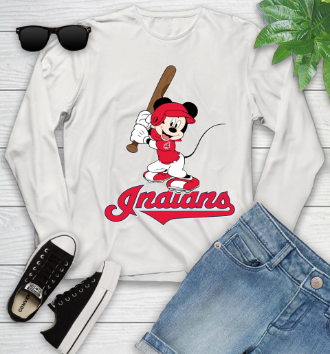 MLB Baseball Cleveland Indians Cheerful Mickey Mouse Shirt Youth Long Sleeve 12