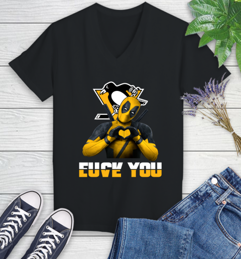 NHL Pittsburgh Penguins Deadpool Love You Fuck You Hockey Sports Women's V-Neck T-Shirt