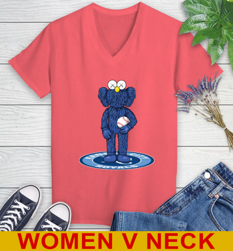 MLB Baseball Kansas City Royals Kaws Bff Blue Figure Shirt Women's V-Neck T-Shirt 7