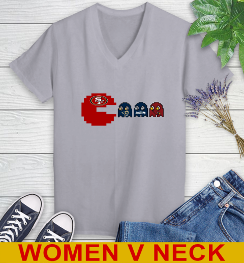 San Francisco 49ers NFL Football Pac Man Champion Women's V-Neck T-Shirt 5
