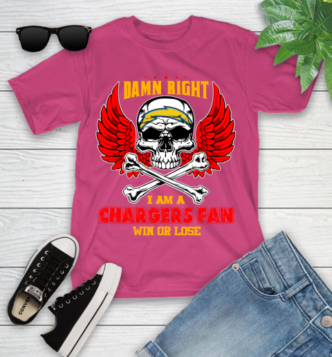 NFL Damn Right I Am A Los Angeles Chargers Win Or Lose Skull Football Sports Youth T-Shirt 11