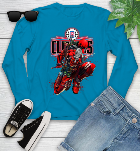 NBA Deadpool Marvel Comics Sports Basketball LA Clippers Youth Long Sleeve 7
